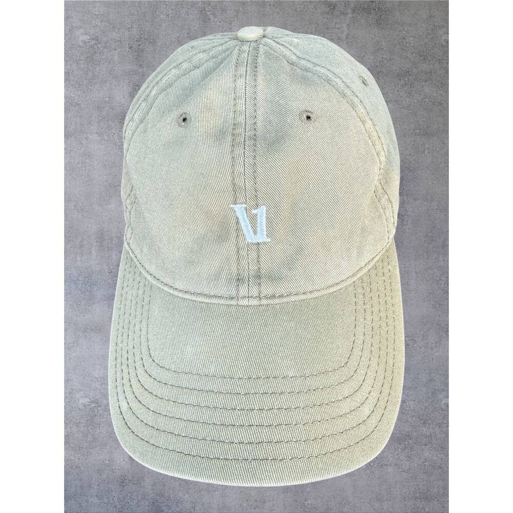Vuori V Logo Dad Hat Khaki Tan OTTO 18-772 Washed Cotton ADJ Strapback Cap Vtg